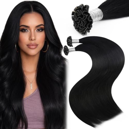 Image of Moresoo K Tip Hair Extensions Real Human Hair, Jet Black, 24 Inch