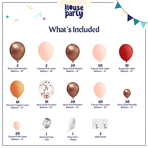 HOUSE OF PARTY Burgundy Balloon Garland Kit - 158 Pcs Metallic Rose Gold, Pink, Burgundy and Gold Balloons Arch Kit for Graduation Birthday Decorations and valentines decor