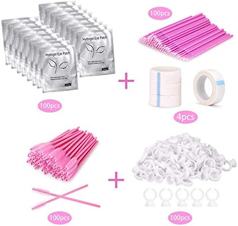 404 Pcs Eyelash Extension Kit - Eye Pads for Eyelash Extensions, Eyelash Brush, Glue Rings, Micro Brushes Disposable Applicator, Lash Tape (5 kinds, 404 pcs Lash Extension Kit)
