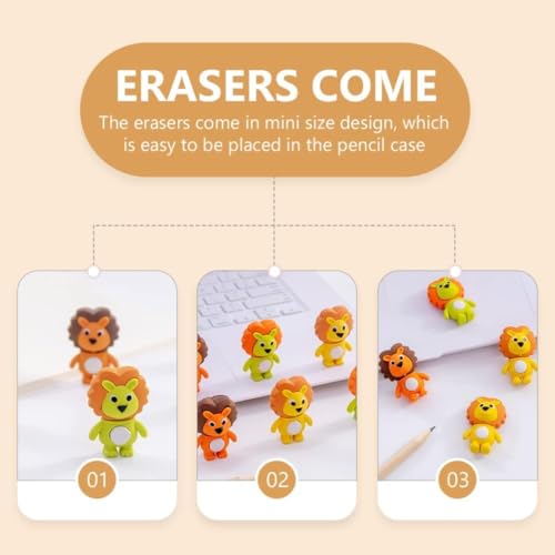 Image of AK Store (Pack of 4) 3D Cute Cartoon Shape Rubber Pencil Erasers, School Stationery for Kids, Boys Girls, Birthday Return Gifts (Lion)