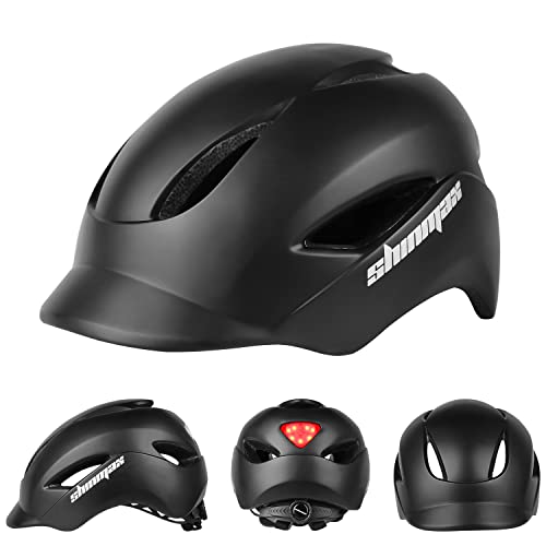 Shinmax Adult Bike Helmet, Bicycle Helmet Men Women with LED Rear Light + Cap Style Visor + Carrying Backpack for Urban Commuter Cycling Helmet Breathable Lightweight Adjustable Size