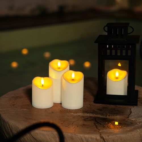Image of Homemory Rechargeable Flameless Candles, LED Candles, Battery Operated Candles with Remote and Timers, Outdoor Waterproof, Long Lasting, Set of 3