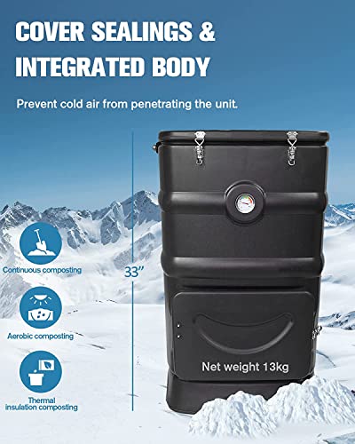 Image of Insulated Compost Bin with Ventilation System - Quickly Composting All Year Round,A Reservoir at The Bottom Design to Collect The Leachate (30 Gal,Black)