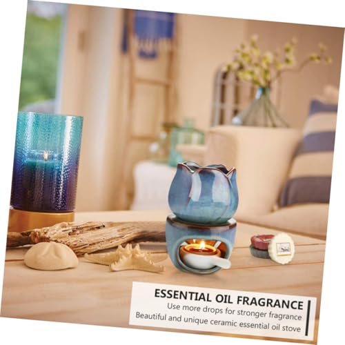 Diffuseur à bougie en céramique bleu profond, objet décoratif haut de gamme - 5