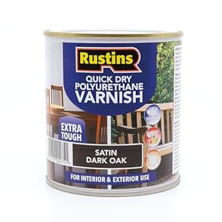 RustinsQuick Dry Poly Varnish Satin Dark Oak 500ml -Tough, Water-Based Clear Finish in Gloss, Matt or Satin; Durable Protection for Interior Wood, Furniture and Floors