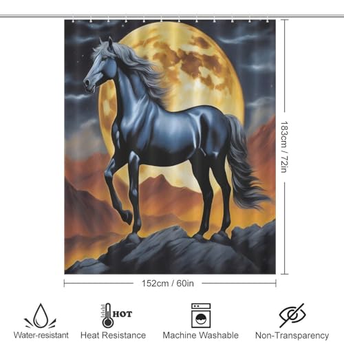 Rideau de douche cheval en tissu polyester imperméable lavable 152x183cm - 4