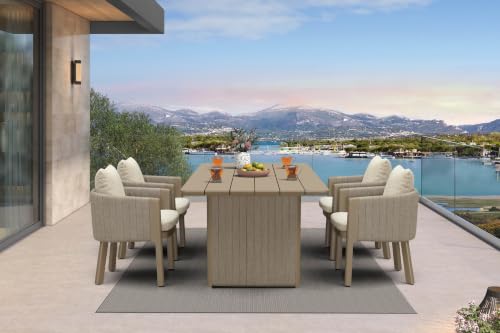 Image of PURPLE LEAF Outdoor Dining Set 5 PC Aluminum with Olifen Wicker Chair Beige