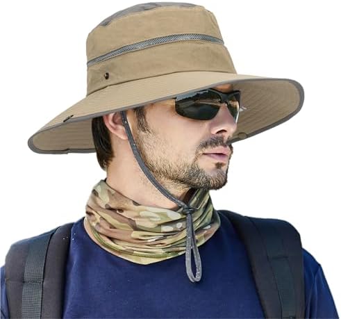 Chapéu masculino Beach-Sun-Hat UPF50+ Chapéu de pesca de malha co...