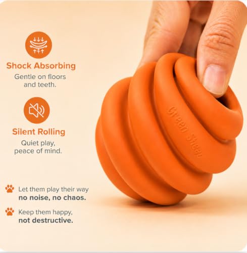 Image of Green Sheep Enrichment Dog Ball for Medium to Large Dogs, Natural Rubber Treat Dispensing Chew Toy for Mental Stimulation & Boredom Relief, Interactive Dog Toys, Orange