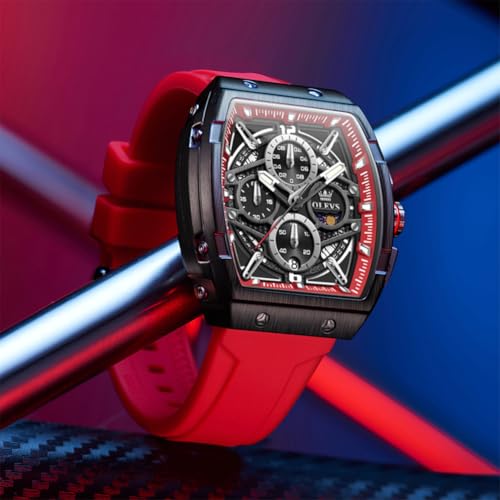 Image of OLEVS Men Watches Business Dress Chronograph Big Square Quartz Analog Male Watch Silicone Strap Waterproof Date Gift Mens Wrsit Watch Silver