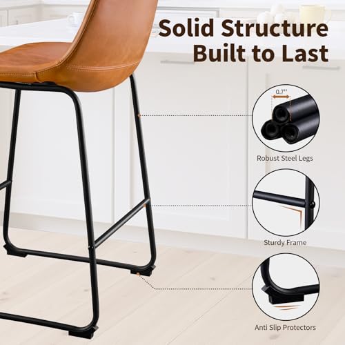 Image of STOOLINK 26 Inch Bar Stools Set of 2, Counter Height Barstools with Back