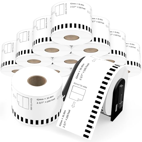 DK-2205 Shipping Labels Compatible with QL800-QL820NWB-QL810W - 2.4â€ x 100 ft, Includes 12 Rolls Continuous Labels with 1 Detachable Frame, Fit for Brother QL Printers