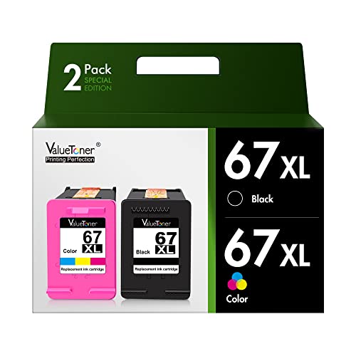 Valuetoner Ink Cartridges Replacement for HP 67XL 67 XL for Envy 6000 6055 6055e 6052 6058 6075 Envy Pro 6400 6455 6455e 6452 6458 DeskJet 1255 2732 2752 2755 2755e 4140 4152 4155 4155e Printer 2-Pack