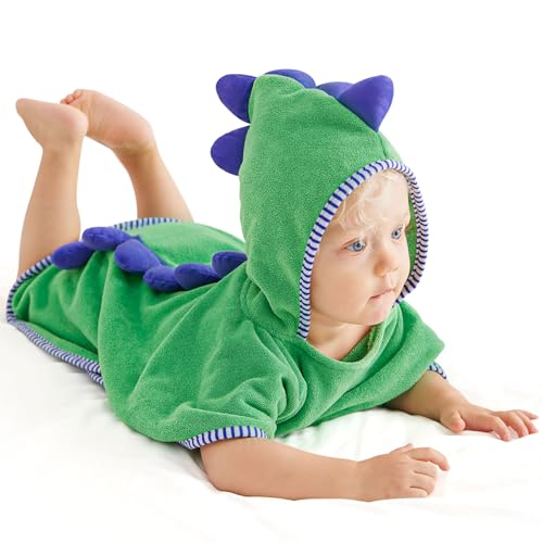 Image of Touchat Hooded Baby Towels, Baby Bath Towels with Hood for Toddler Infant Newborn,Bathrobe for Kids 0-4 Years,Large and Super Absorbent Toddler Towels for Baby Boy Girl(Dinosaur, 35.1" x 35.1")