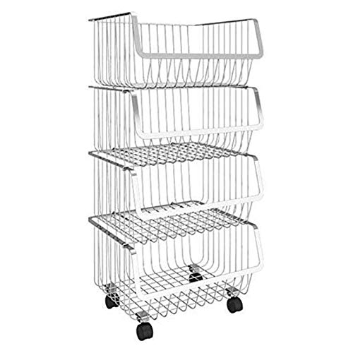 Cestas apilables rodantes de alambre con ruedas para cocina/baño/sala de estar/dormitorio alimentos y almacenamiento