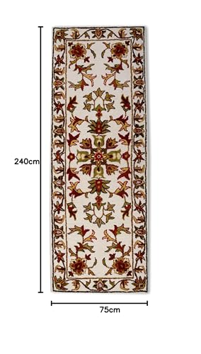 Image of Carpets Runner Rug for Bedroom | Living Room | Sofa Floor - Handmade Pure Wool - 2.5 FT x 8 FT - Ivory Cream - Floral Design