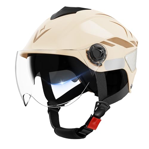 Motorcycle Helmet, doble visor Scooter Helmet, 21,25 a 24,01 pulgadas, Adjustable Fit Riding Gear, UV-Blocking Hard Shell, -Resistant, Ideal para Daily Commute, Travel, Black/Creamy