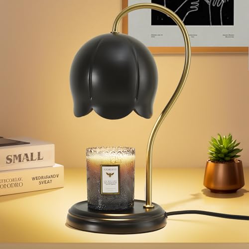 Black Gold Flower Candle Warmer Lamp with Timer Dimmable, Office