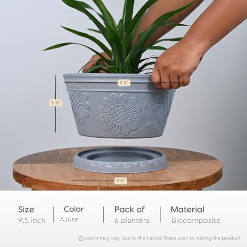 Image of Eha Earth Friendly Nile Planter 9.5 inch Planters for Home Decor| Bamboo Based Plant Pot | Pack of 6 | UV Protected Pot for Plant | Flower Pot for Living Room, for Outdoor and Indoor | Azure