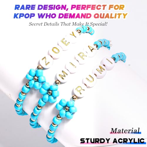 AICase for Kpop Demon Hunters Merch Rumi Zoey Mira Inspired Bracelets 3 Pcs Stackable Stretch Friendship Beaded Bracelets for Huntrix k pop Unique Merchandise Jewelry Gifts for Fans Women Men_Blue4