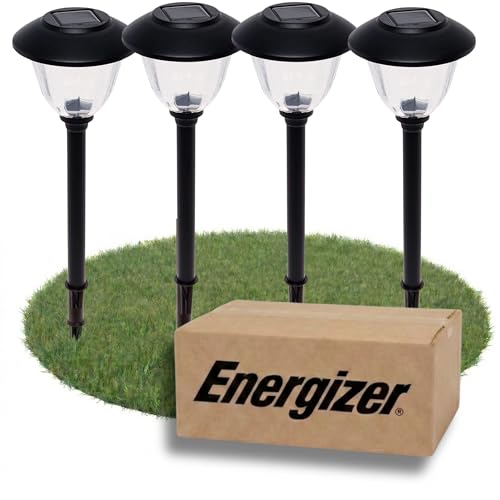 Energizer LED Solar Pathway Lights - 8 Pack of [Black] Outdoor Solar Lights - IP65 Waterproof w/Auto On/Off - Patterned Glass and Metal Construction Coated in Black