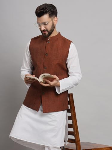 Image of LATEST CHIKAN Men's Traditional Cotton Solid Nehru Jacket /Waistcoat