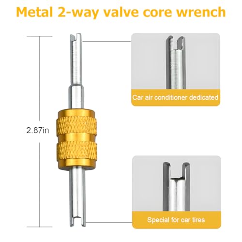 Image of Osilly 3PCS Car Tire Valve Stem Tools, Single Dual Head Vehicle A /C Valve Core Remover Puller, 4 Way Auto Air Conditioning Line Repair Tyre Wrench Tool, Universal for Bicycle RV Truck (Yellow)
