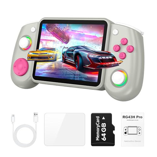 Image of RG43H Pro Retro Handheld Game Console, 4.3 Inch Retro Gaming Console with 4000mAh Battery, RK3562 Opensource Hand Held Games Console, EmuELEC&RGBOX Dual Systems Video Console, HDMI TV Output, Gray