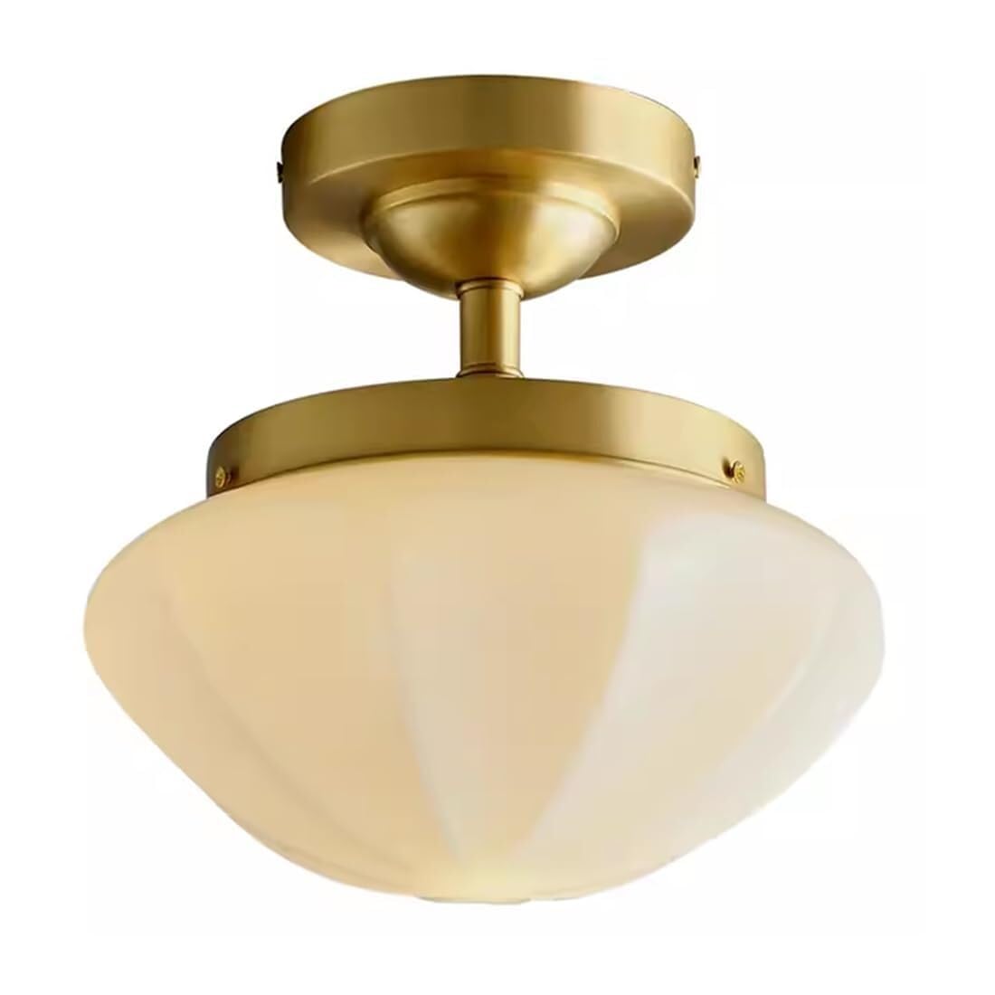 LYMSXAZOU Semi Flush Mount Ceiling Light Modern Glass Fixture with Milky White Dome Shade Lamp for Hallway Living Dining Room Bedroom(Gold-b)