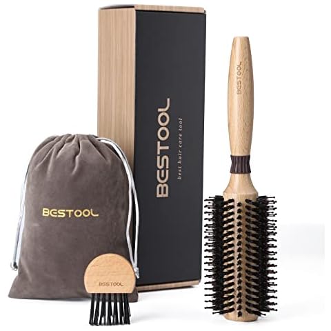 BESTOOL Round Brush for Blow-Drying, Boar Bristles with Nylon Pins Round Hair Brush, Professional Round Styling Brush for Women and Men, Straightening, Curling, Improving Hair Texture (Barrel 28mm) Cover