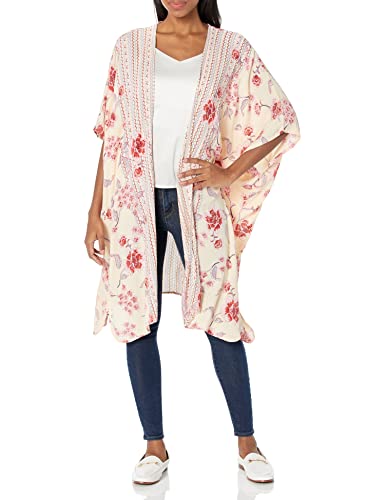 ANGIE Women\'s Floral Kimono, Ivory, Large