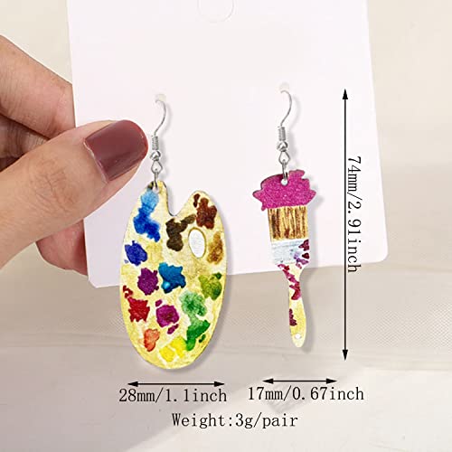 Jiuiql Bohemian Vintage Big Wooden Artist Paint Brush Dangle Drop Earrings Paint Palette Charm Earrings Colorful Painter Jewelry Artist Gift Art Teacher Gifts (Colorful) #TOP1