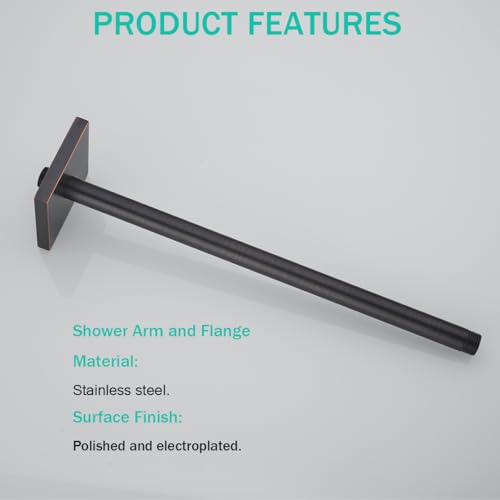 SEABEFORE Shower Arm with Flange,16 Inch Ceiling Mounted Fixed Shower Pipe,Bathroom Straight Rain Shower Replacement Arm,Universal Connection 1/2,Oil Rubbed Bronze Finish,SE-91038-16-ORB-SQ by SEABEFORE - Used condition - Image 6