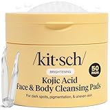 Kitsch Kojic Acid Cleansing Pads with Turmeric & Cica to Smooth, Refresh & Even Tone Skin Care – Exfoliating & Brightening Pre-Soaked Cotton Pads for Face and Body – 50 count