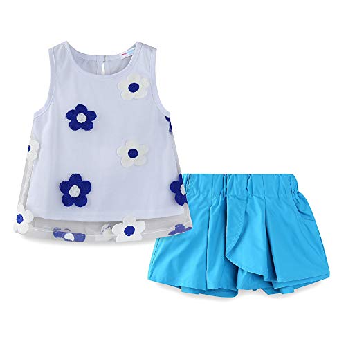 Image of Mud Kingdom Little Girls Shorts Sets Floral Pattern Summer Sleeveless 2 Piece Outfits
