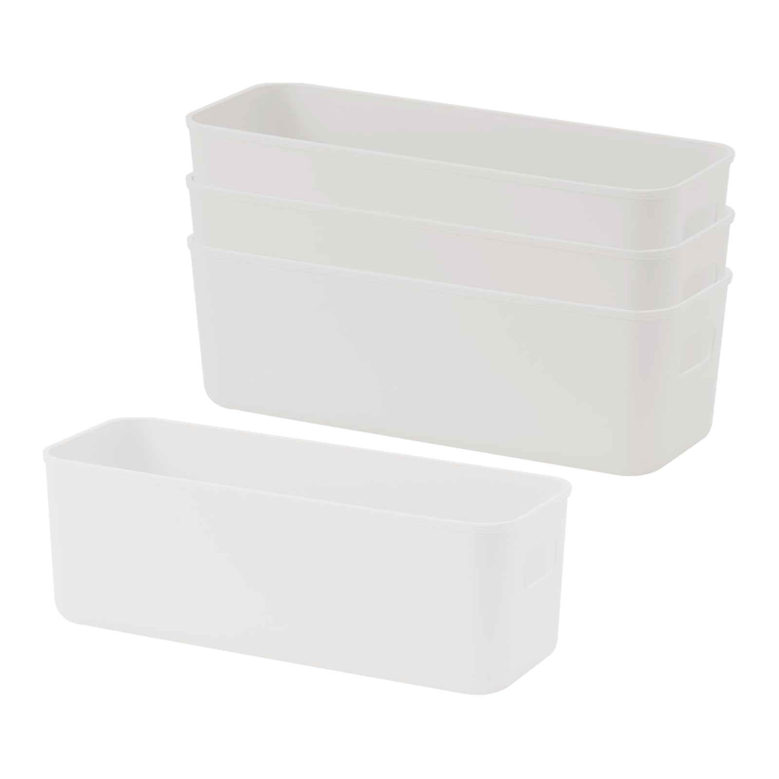 GmeDhc 4 Piece Thickened Storage Box, Storage Basket with Handles, Plastic Organizer Box, Storage Boxes, for Kitchen, Bathroom, Kitchen Cabinet, Cosmetics, Children's Room, Office - White โ image 1