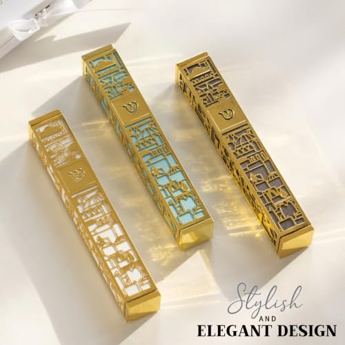 Image of SURI Mezuzah for Door with Scroll, 6 Inch Gold and White Mezuzah Case with Non Kosher Scroll Inside, Fits a 5 Inch Scroll, Includes Adhesive and Gift Box