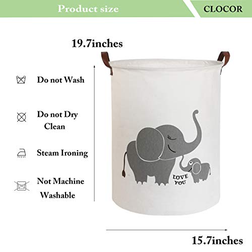 Image of CLOCOR Collapsible Round Storage Bin,Large Storage Basket,Clothes Laundry Hamper (Love Elephant)
