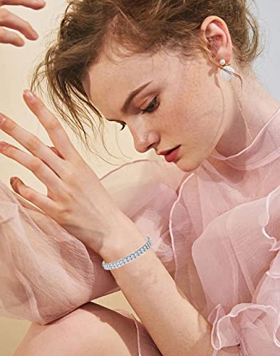 SONNYX 8 PCS Rhinestone Bracelets Stretch for Women Bridal Sparkly Wedding Strand Tennis Bracelet Bling Bikini Crystal Bracelet Silver-Stone Wedding Jewelry Bracelet Set2