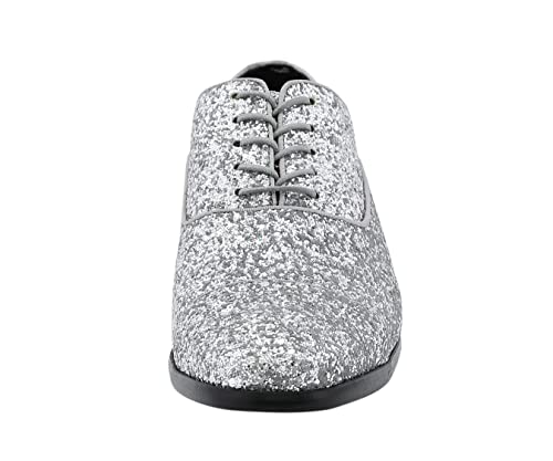 Amali Lawrence - Men's Glitter Dress Shoes - Glitter Cap Toe Oxfords, Lace Up Mens Dress Shoes (Silver/Size 8.5) #TOP3
