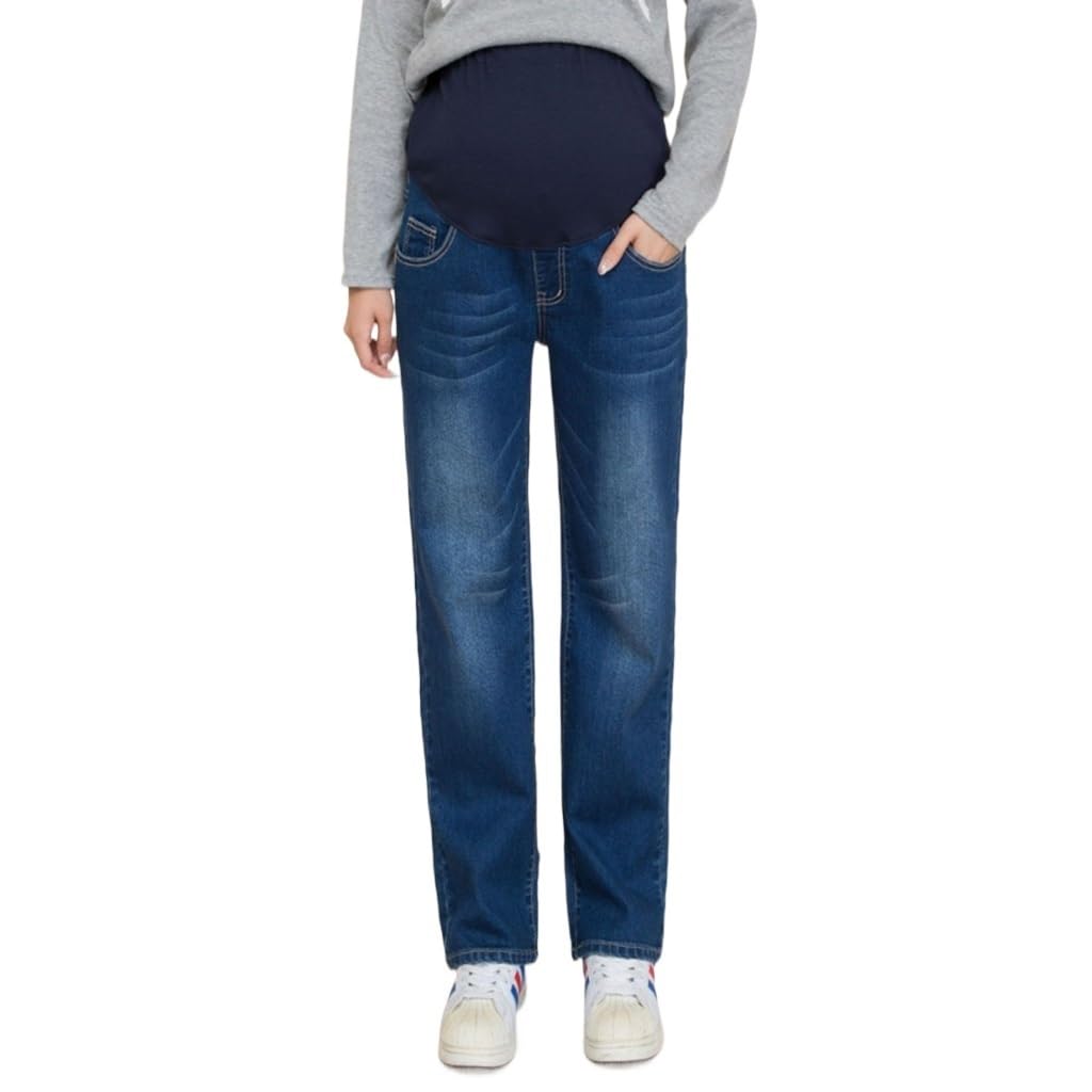 FaroLy Damen Umstandsjeans Bequeme, Lockere Schwangerschafts-Lounge-Hose mit Geradem Bein und Taschen für Den Bauch