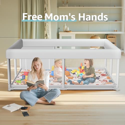 Image of 65 x 50 Inch Baby Playpen with Mat, PlayPen for Babies and Toddlers, Sturdy Safety Play Yard for Indoor & Outdoor with Zipper Gates, Anti-Fall
