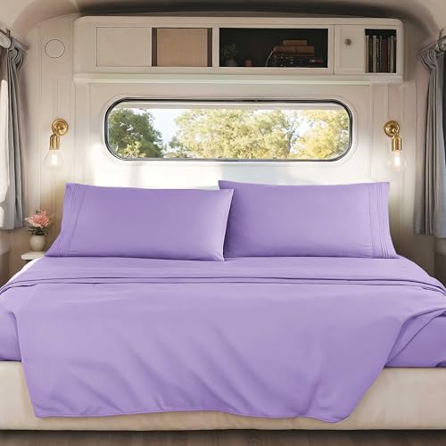 Image of Nestl Lavender Short Queen Sheets for RV, Hotel Luxury RV Queen Sheets Set, 4 Piece Fitted Bed Sheet Set and Pillowcases, Super Soft, Wrinkle-Free, and Breathable Camper Bedding