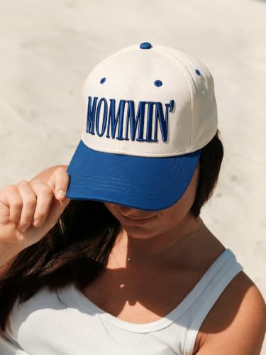 Image of Mommin Trucker Hat for Women, Vintage Two-Tone mom hat with Mommin 3D Embroidery, New Mom Gifts Mothers Day Outfits