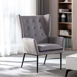 Wahson Velvet Armchair Button-tufted Accent Chair with Metal Legs Occasional Lounge Chair, Leisure Relax Chair for Bedroom/Living Room/Reading, Grey
