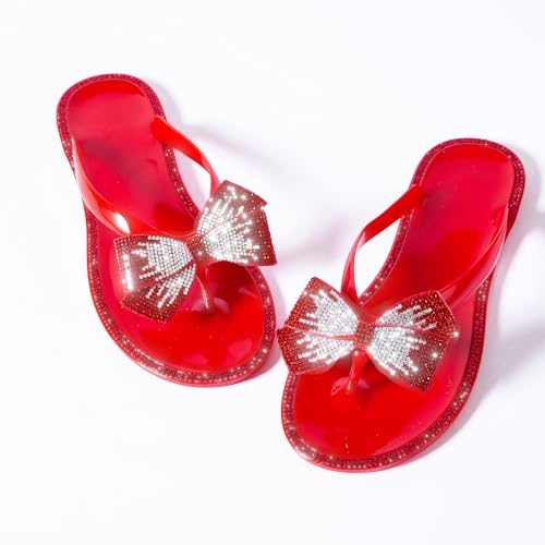 Image of Mtzyoa Women Flip-Flops Flat Sandals Jelly Bow Beach Flat Rivets Rain Cute Dressy Summer Sandals