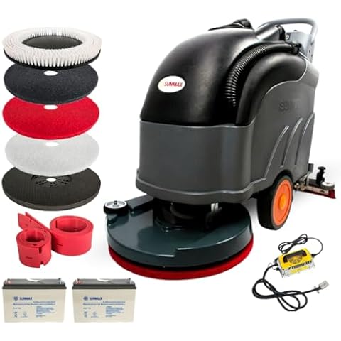22" Self-propelled Floor Scrubber Machine with Traction Drive, 14.5-Gal Tank, 36000 Sqft/h, Heavy Duty Brush, Red, Black and White Pads, Extra Rubber Strips | RT50D Cover