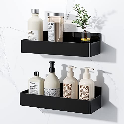 Orimade マグネット 浴室用ラック ABS樹脂 防水と防錆 バスルーム ラック キッチン/風呂場/洗面所 収納ラック 水切り 壁棚 2段式 ブラック 約W28 x D10x H7.5cm