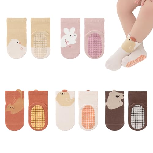 Image of Yeshsore Baby Socks with Grips,Toddler Kids Cartoon Floor Ankle Non Slip Socks 5 Pairs