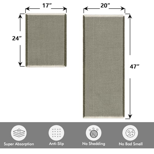 MIULEE Set of 2 Waffle Bathroom Rugs Green&Cream Bath Mat 17"x24"+20"x47" by MIULEE - Used condition - Image 2
